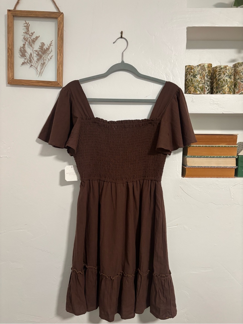 Altar'd State | Chocolate Brown Smocked Square-Neck Mini Dress - Picture 2 of 4
